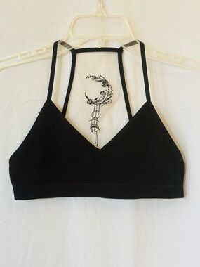 Celestial Moon Embroidered Mesh Bralette Black Sz M/L